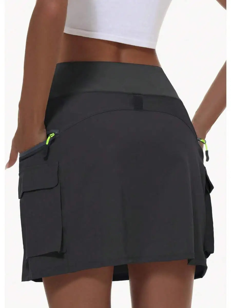 Womens Quick Dry Sport Skirt With Drawstring Waist And Zipper Pocket