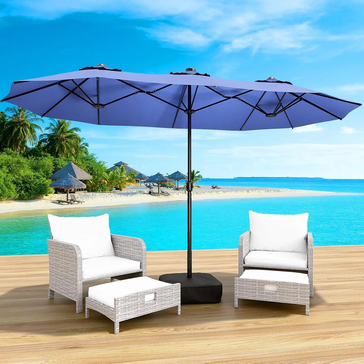 Double-Sided Patio Umbrella With Base Included For Outdoor Use