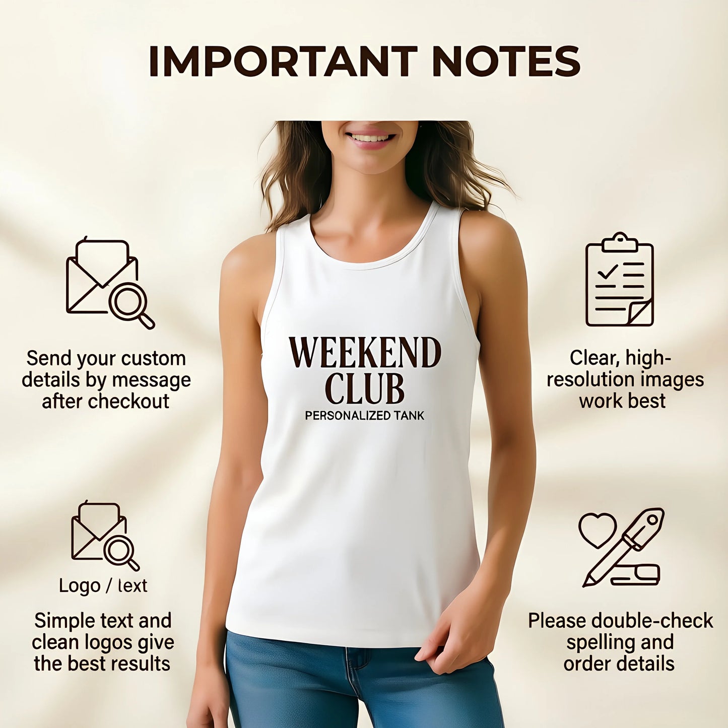 Custom Photo Logo Tank Top for Women, Personalized Sleeveless Shirt