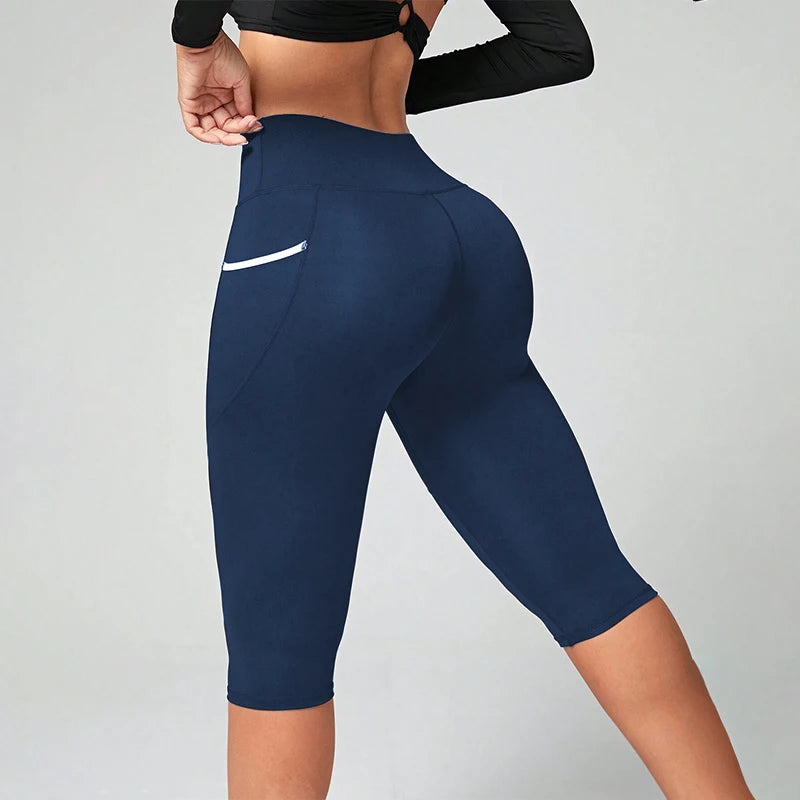 High Waist Yoga Capri Leggings With Pockets Tummy Control