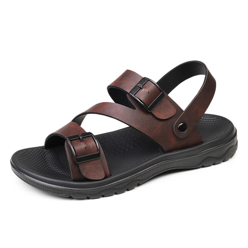 SUOJ Mens Leather Sandals Outdoor Non Slip Breathable Casual Shoes