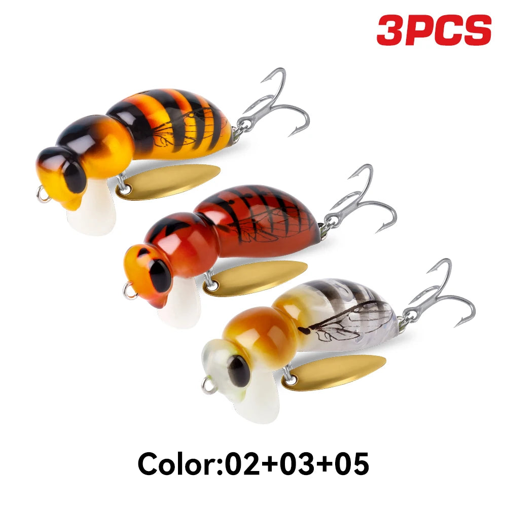 Kingdom Wasp Minnow Lure Set Of 3 Floating Spinner Wobblers