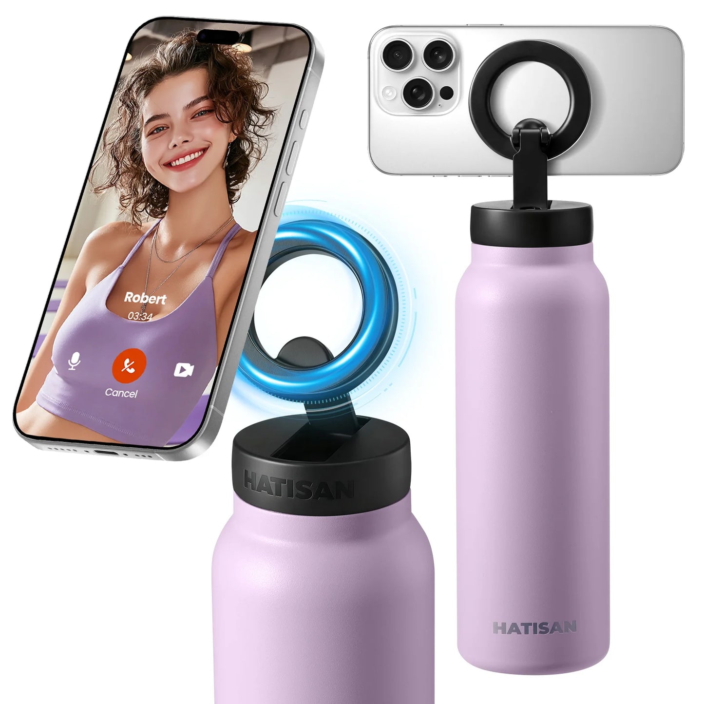 Insulated Stainless Steel Water Bottle With Magnetic Phone Holder
