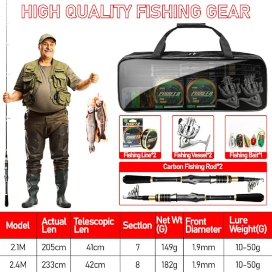 Telescopic Fishing Rod Combo With Spinning Reel Lures And Lines
