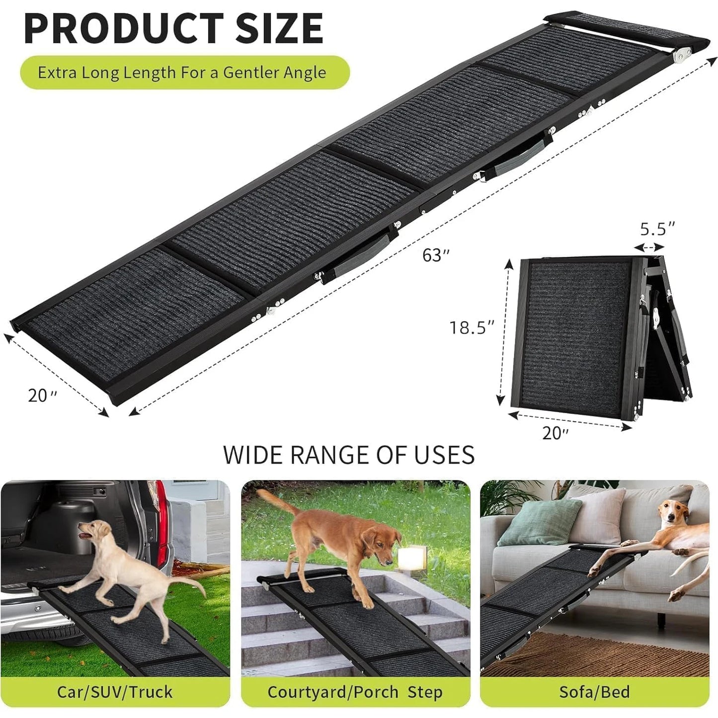 HiMISS Upgraded Folding Dog Ramp For Cars With Non Slip Surface Up To 250 Lbs