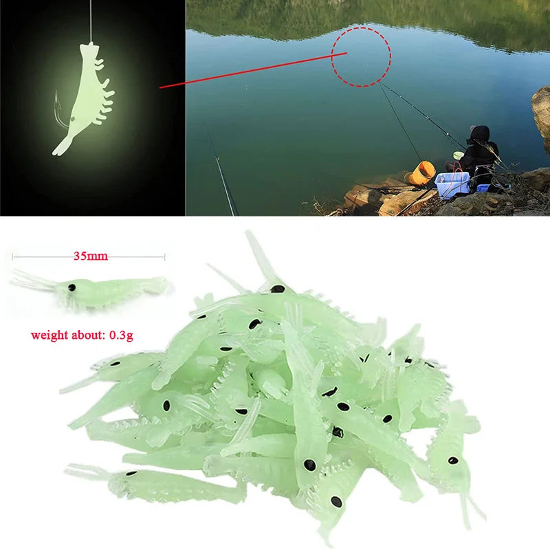 Luminous Shrimp Soft Lure Bait Pack For Bass Crappie Fishing