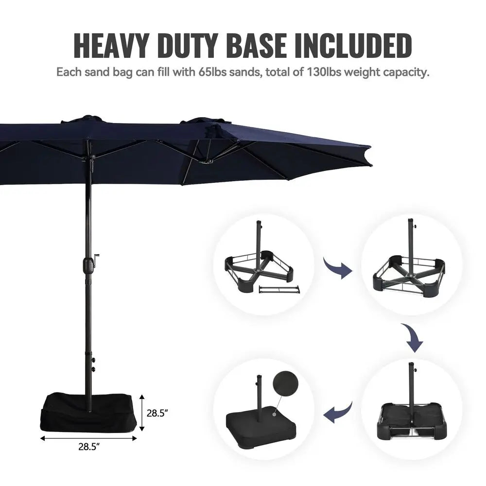 Double-Sided Patio Umbrella With Solar RGB LED Lights