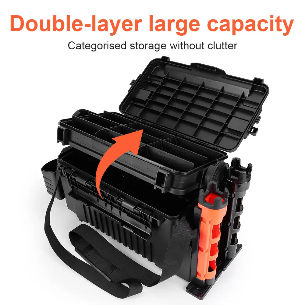Shunmaii 2 Tier Fishing Tackle Box With Cup And Rod Holder