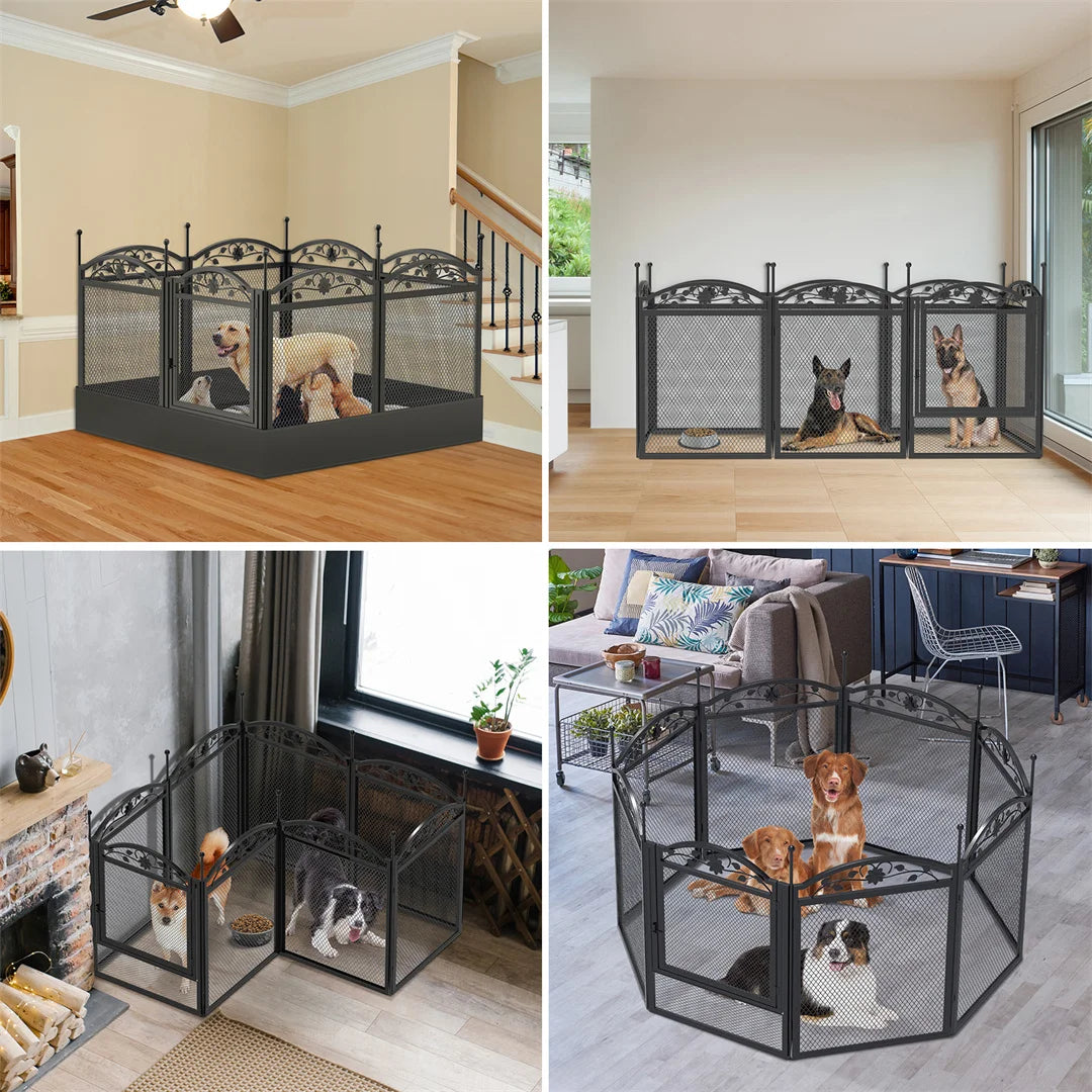 BINGOPAW 8 Panel Heavy Duty Iron Dog Playpen For Indoor Outdoor Use