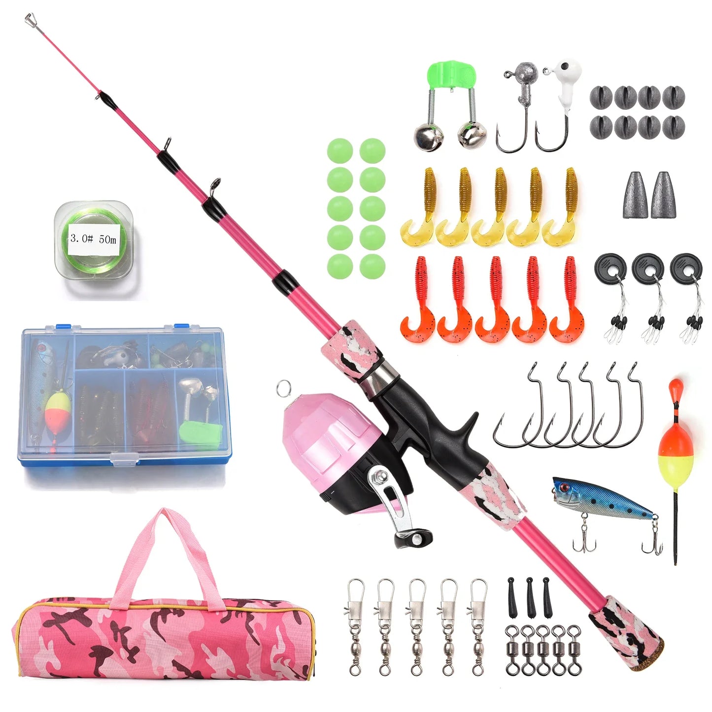 Kids Telescopic Fishing Rod And Reel Combo Full Kit With Spincast