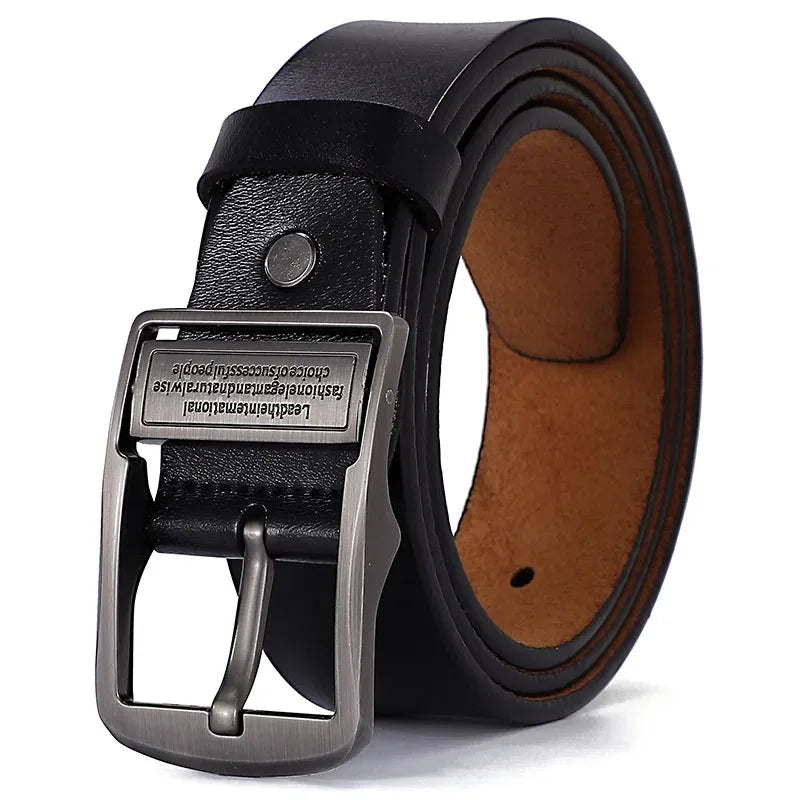 Genuine Cow Leather Mens Belt With Classic Pin Buckle