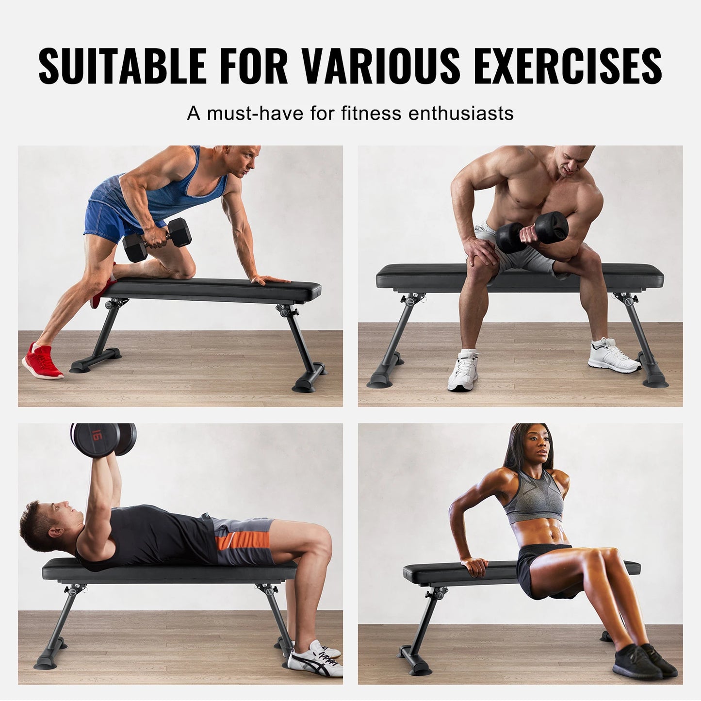 SucceBuy Flat Foldable Weight Bench For Full Body Workouts