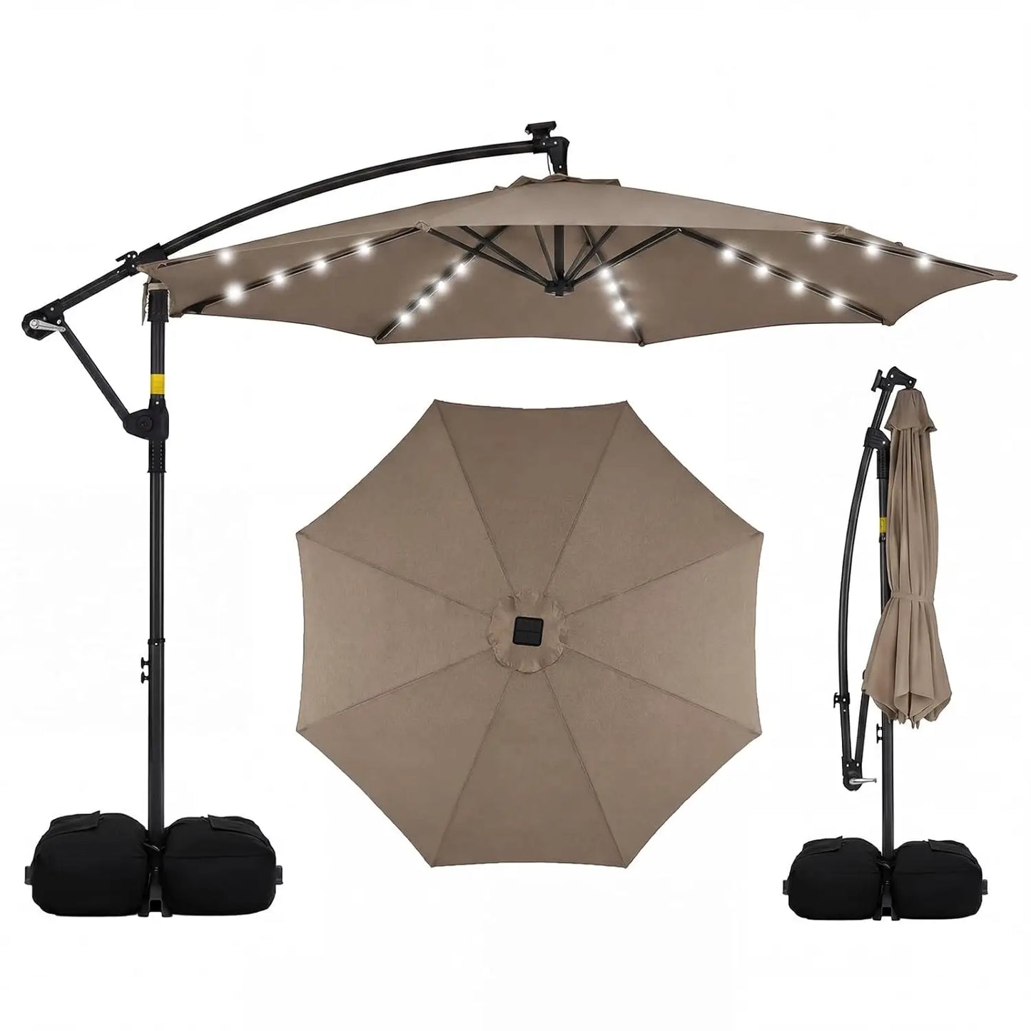 Solar Patio Offset Cantilever Umbrella With Base And LED Lights