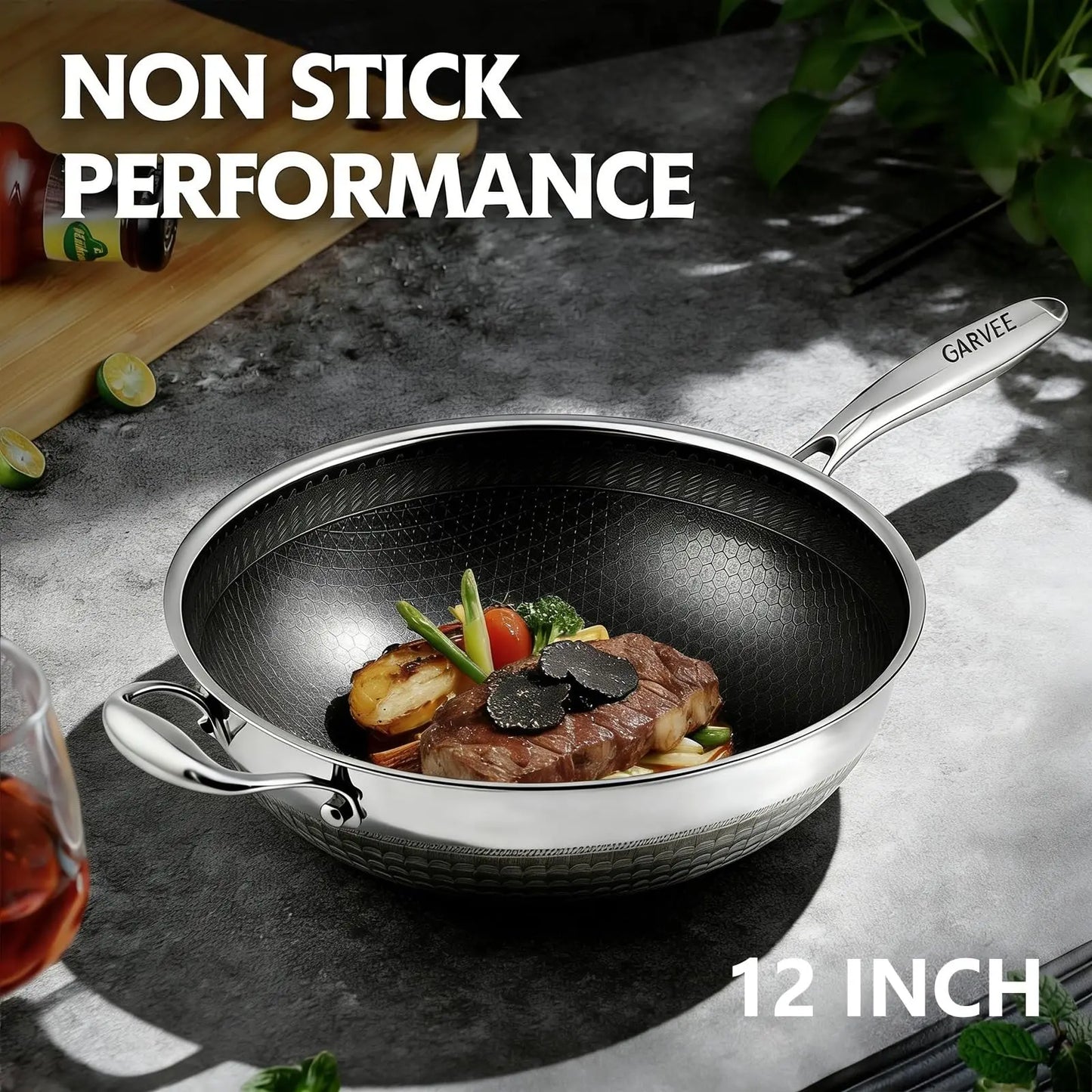 HiMISS Stainless Steel Wok Pan With Lid