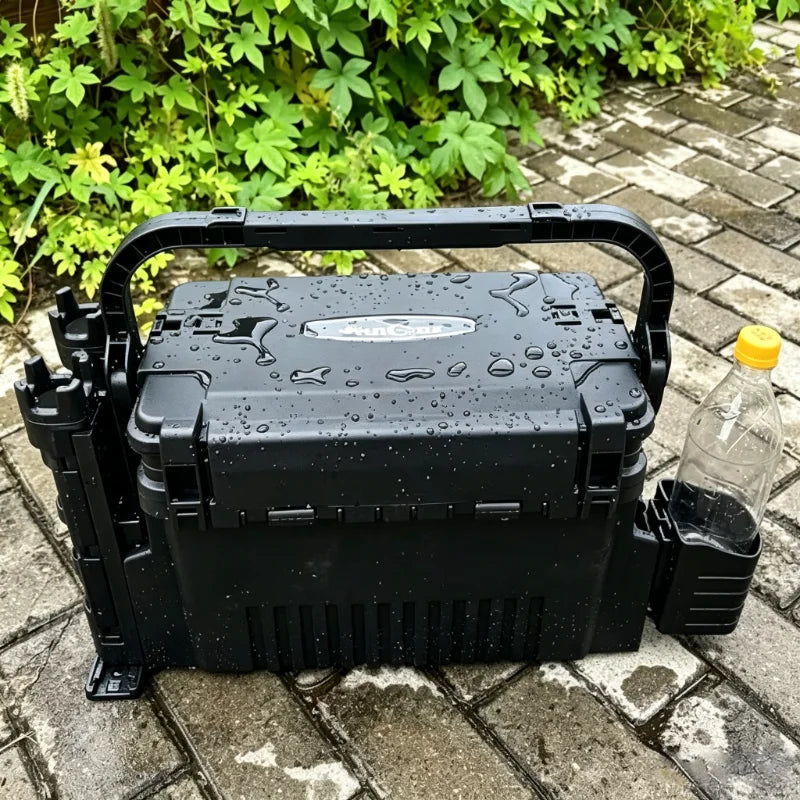 Portable Fishing Tackle Box With Rod Holders Waterproof Storage Organizer