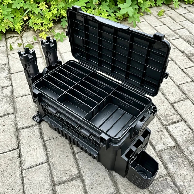 Portable Fishing Tackle Box With Rod Holders Waterproof Storage Organizer