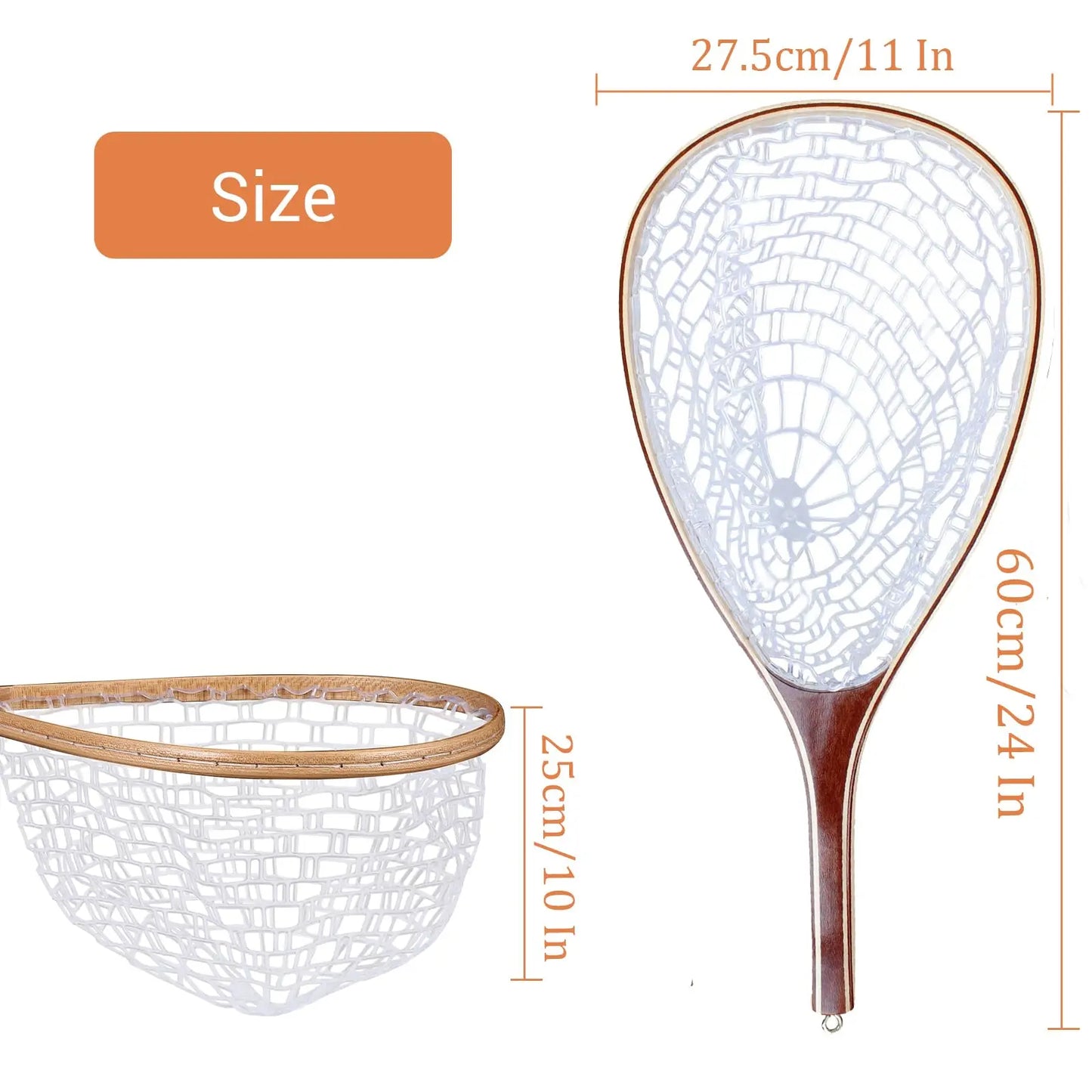 Trout Fishing Net With Soft Rubber Mesh And Wooden Handle