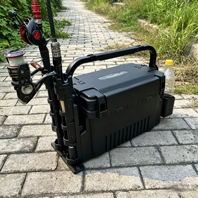 Portable Fishing Tackle Box With Rod Holders Waterproof Storage Organizer