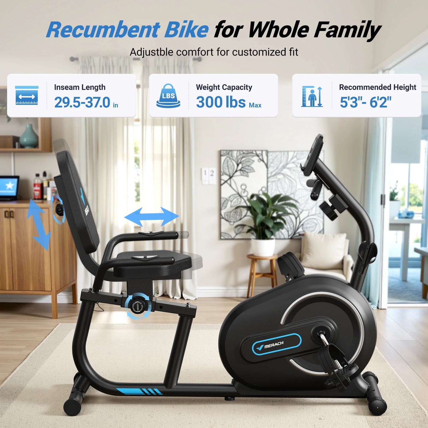 MERACH Recumbent Exercise Bike With Bluetooth App Connectivity