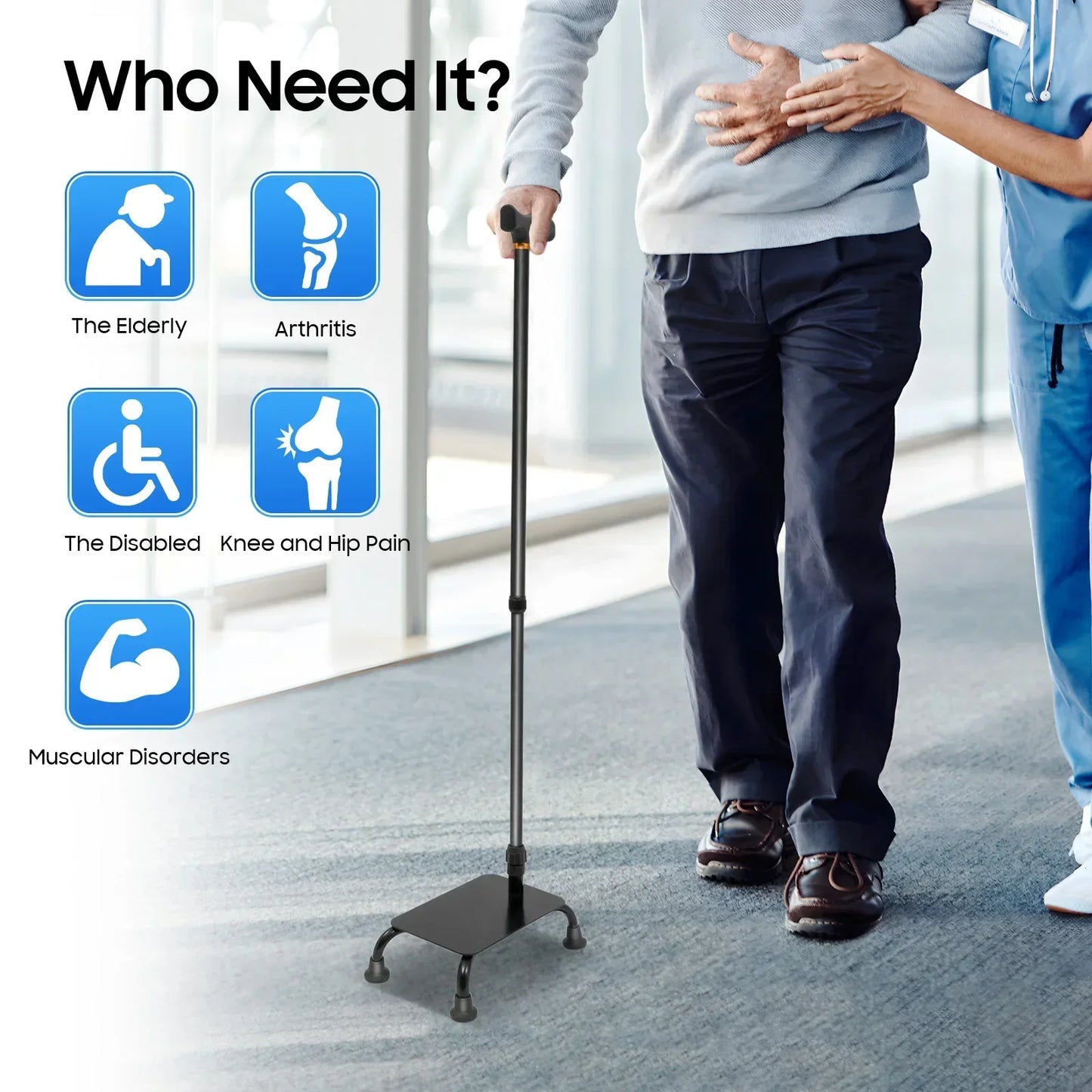 Stair Climbing Aid Cane With Base Adjustable Up To 150 Kg