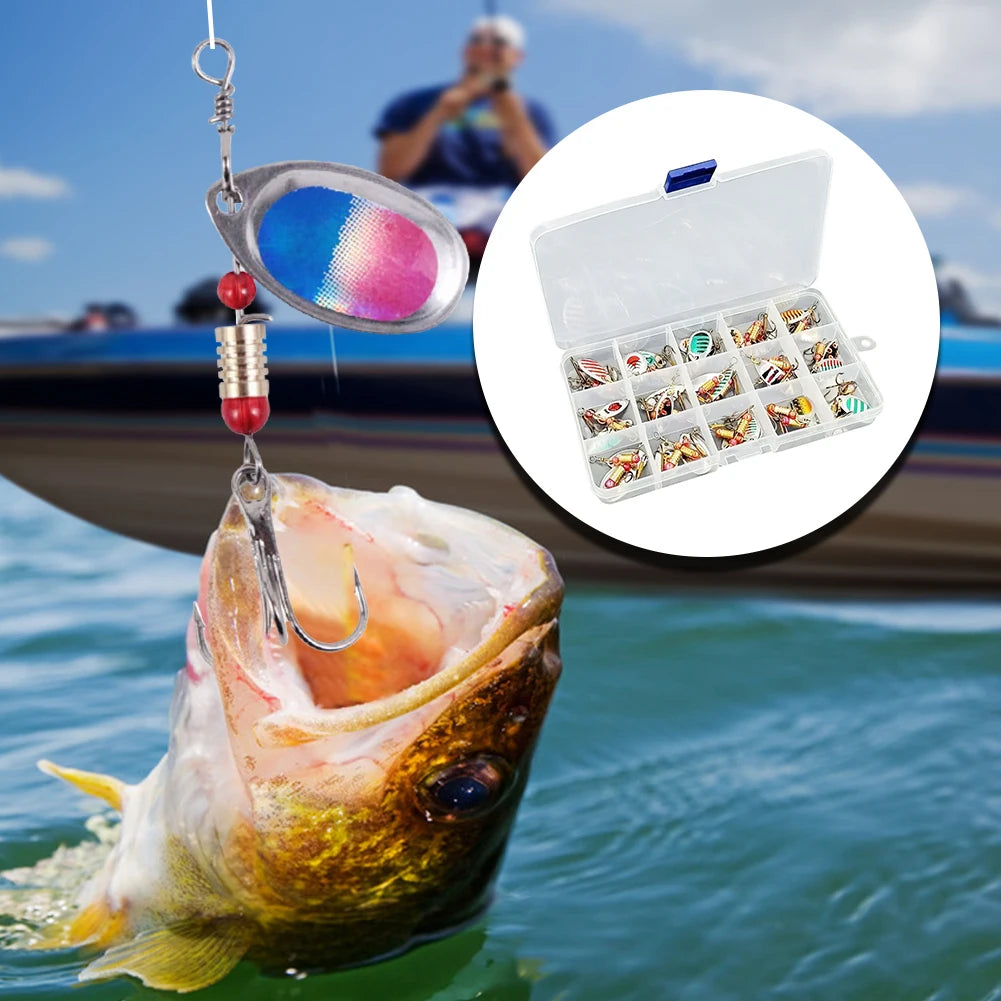 JOCESTYLE 30pcs Metal Spoon Spinner Lure With Treble Hooks