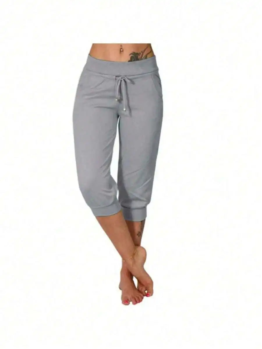 Women's Cotton Linen Drawstring Capri Pants Loose Casual Summer