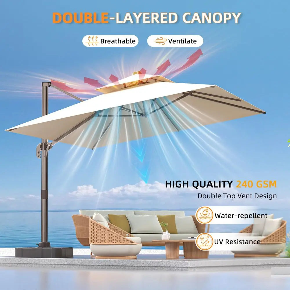 Cantilever Patio Umbrella With Led Lights And Base Included