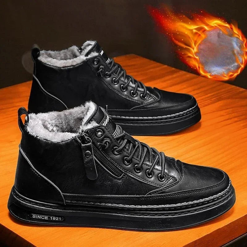 Mens Winter Warm Plush Lined Anti Slip Ankle Boots