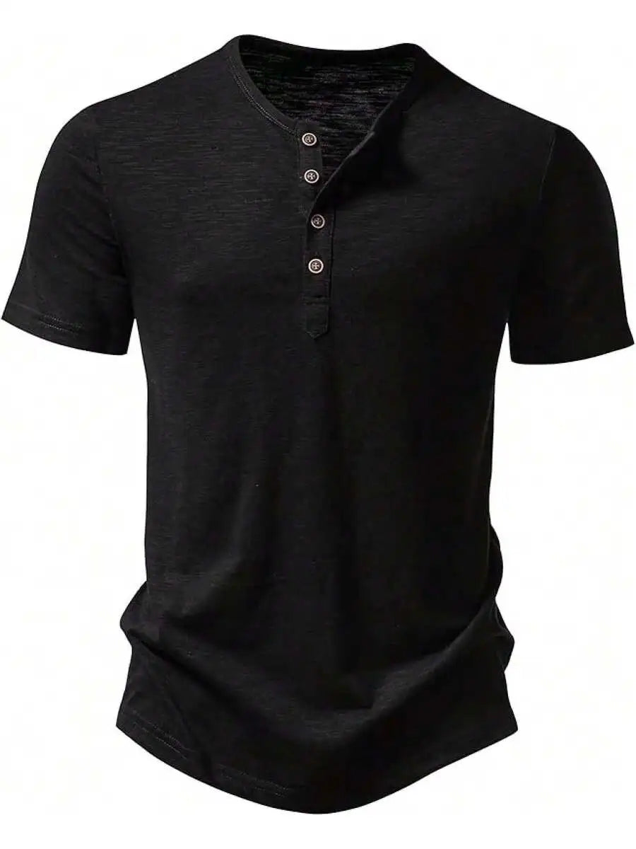 Mens Stretchy Short Sleeve Henley Tee Cotton Polyester Blend
