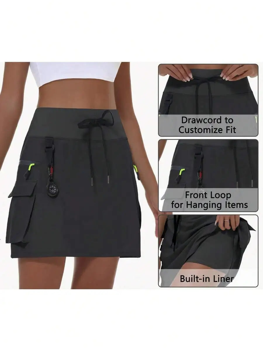 Womens Quick Dry Sport Skirt With Drawstring Waist And Zipper Pocket