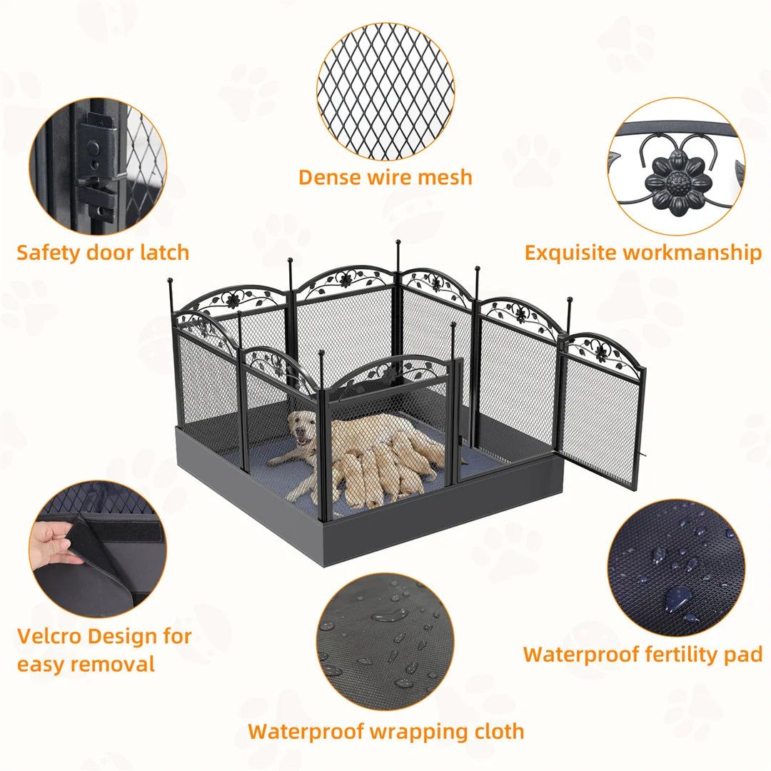 BINGOPAW 8 Panel Heavy Duty Iron Dog Playpen For Indoor Outdoor Use
