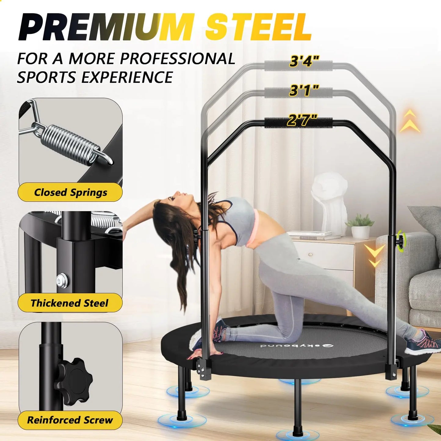 Rebounder Trampoline For Adults Foldable Fitness Rebounder With U-Bar