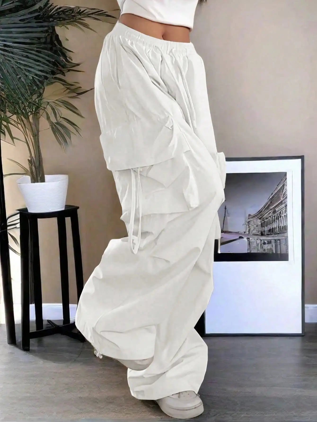 Loose Fit Cargo Pants With Drawstring Pockets For Casual Streetwear
