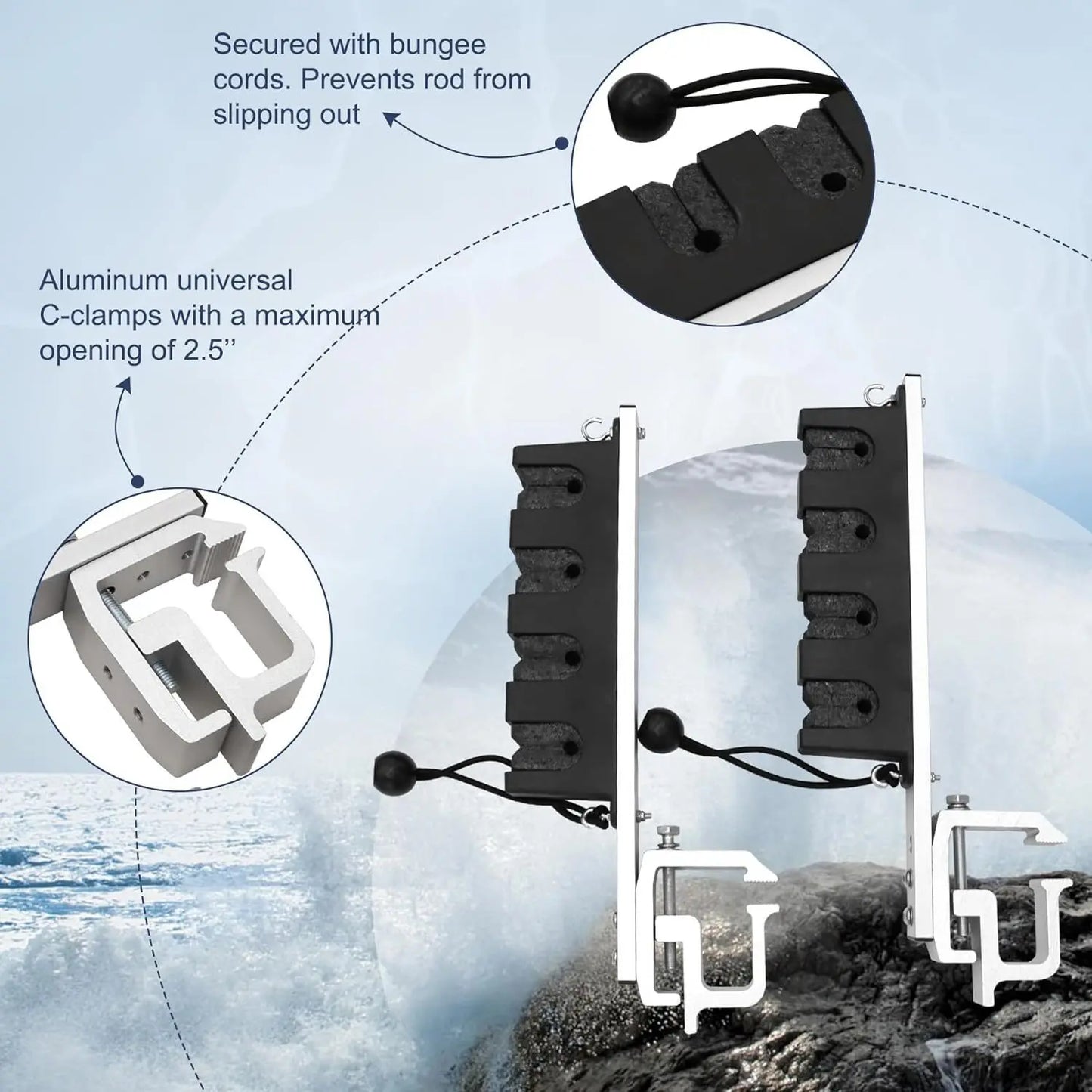 Aluminum Clamp-On Fishing Rod Holder for Truck Bed or Boat