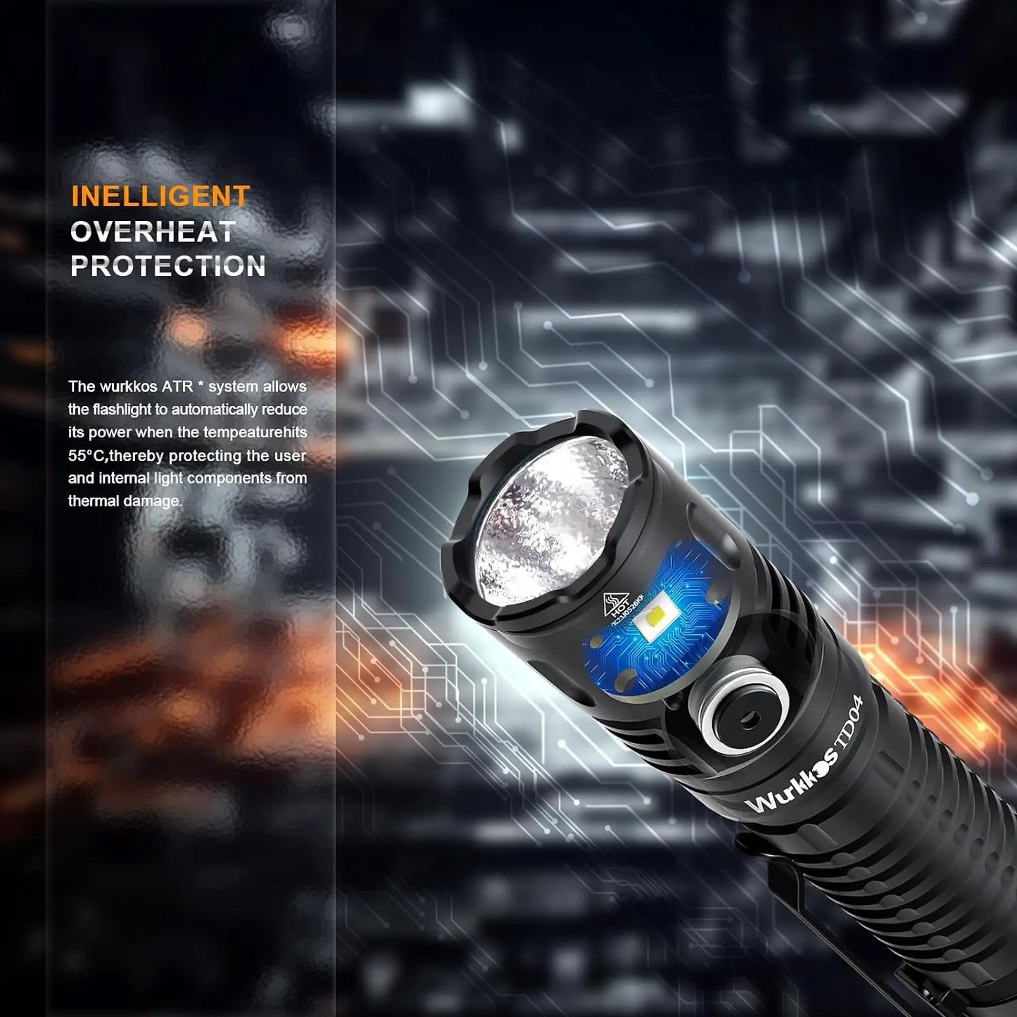 Wurkkos TD04 21700 Rechargeable Tactical Flashlight With USB C