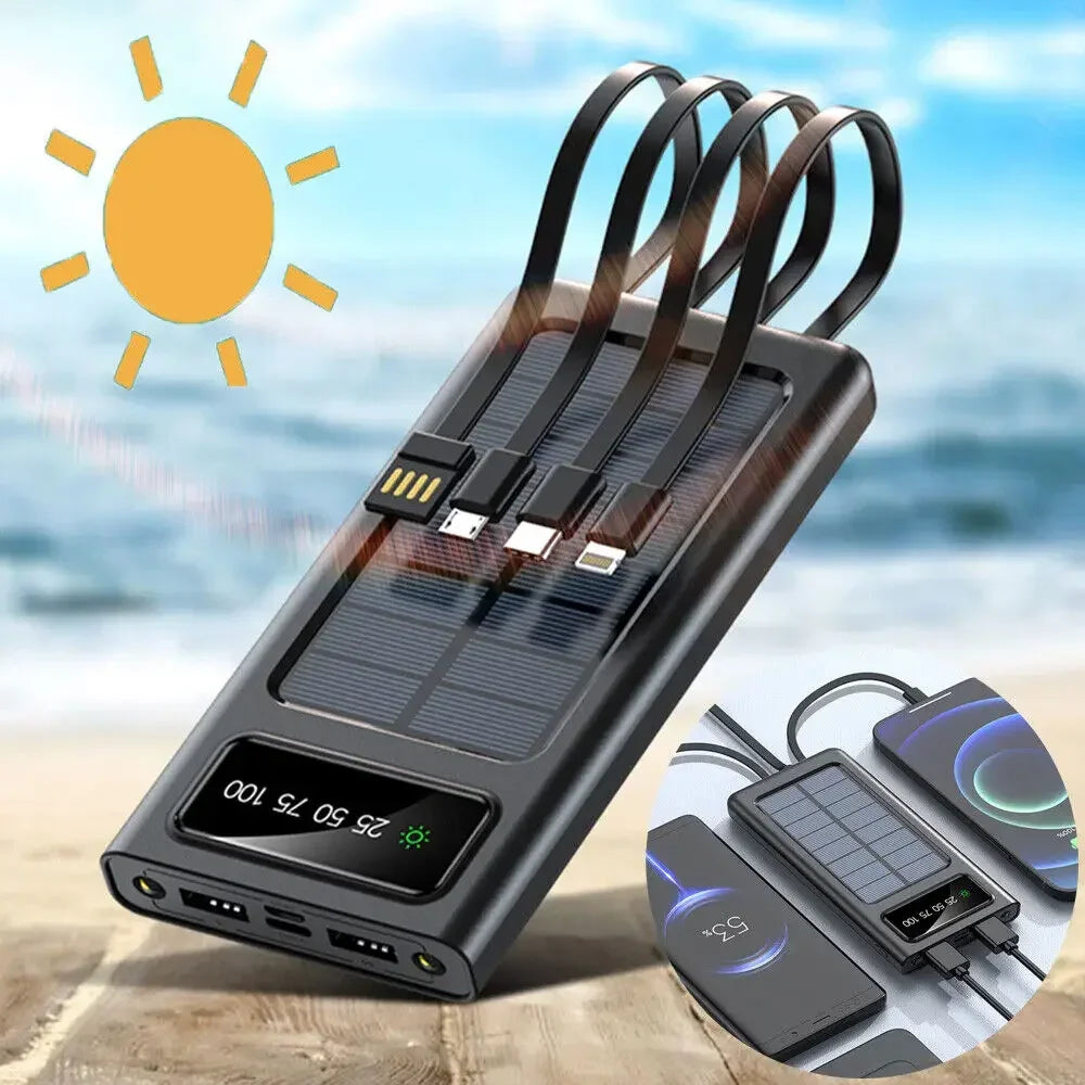 200000mAh Solar Power Bank  4-USB Cable Portable Charger Ultra-Large Capacity Mobile Power Suitable For Samsung Apple Huawei