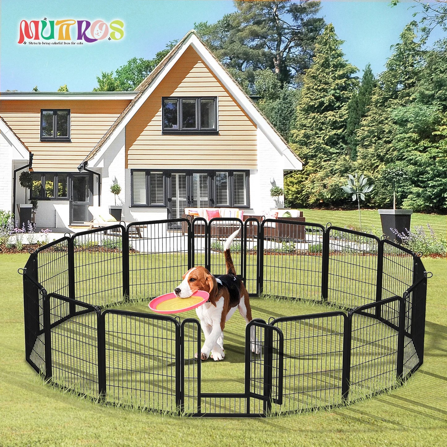 Dog Playpen With Door Foldable Metal Pet Fence Outdoor Indoor