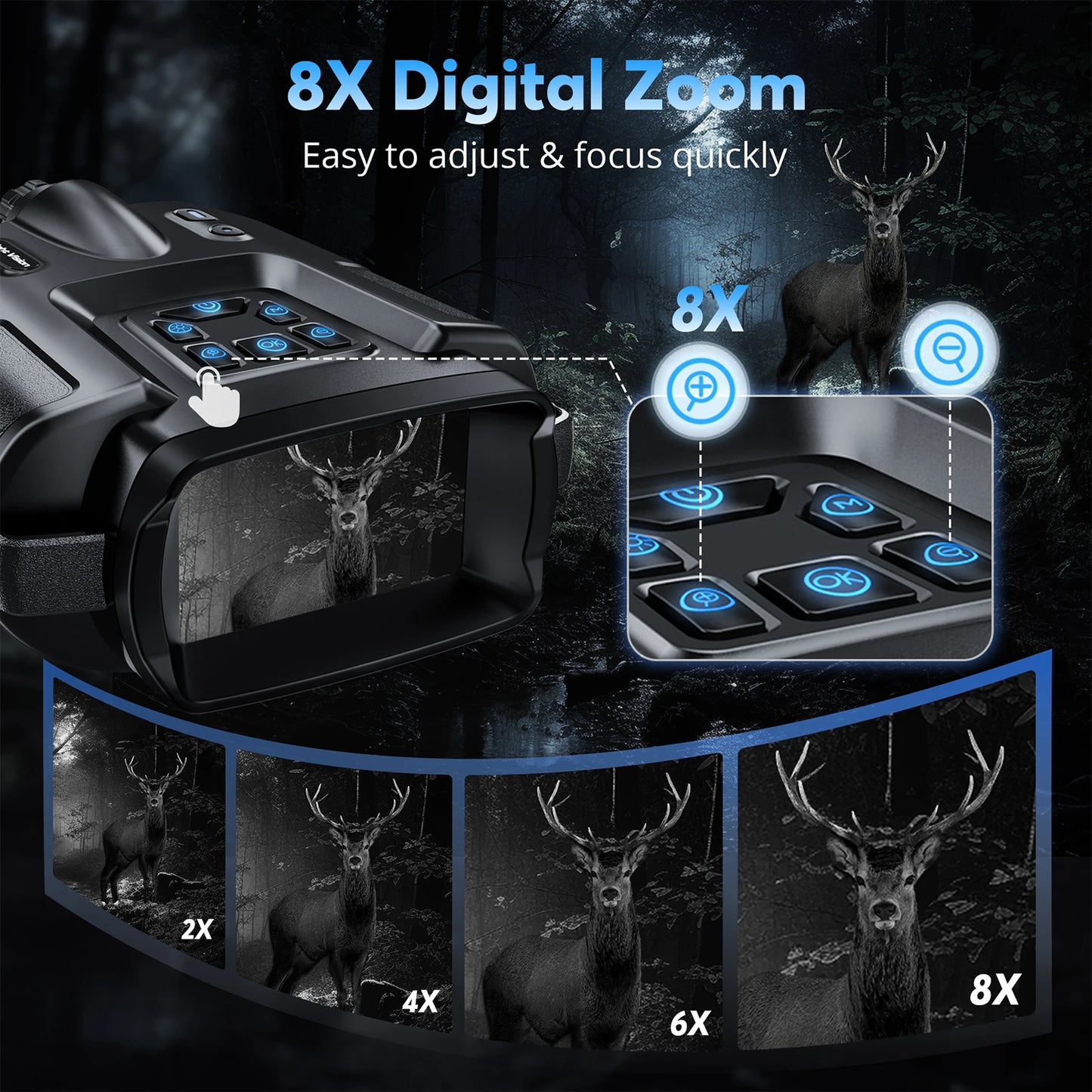 USB Rechargeable 4K Night Vision Binoculars 8x Digital Zoom