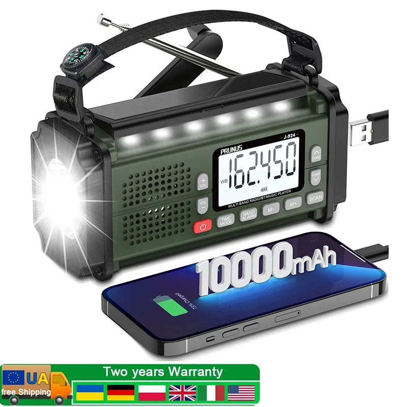 PRUNUS 924 10000mAh Hand Crank Emergency Radio With Solar