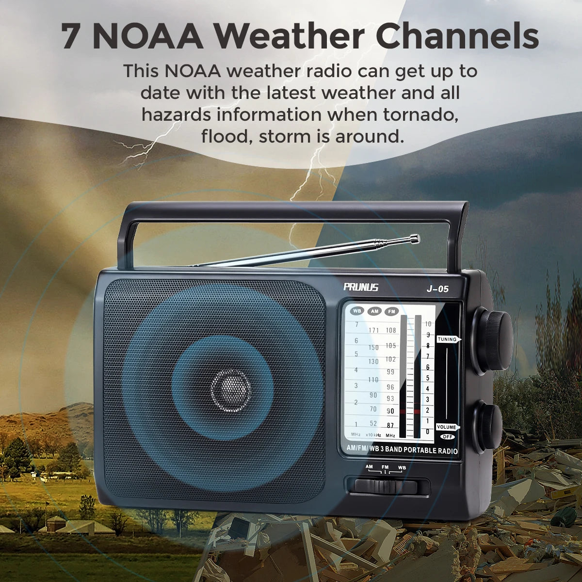 PRUNUS NOAA Weather AM FM Portable Radio With Built In Speaker