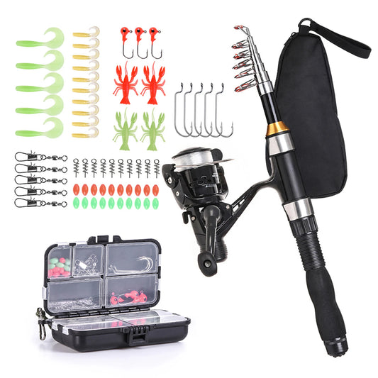Telescopic Fishing Rod Reel Combo Full Kit With Spinning Lures