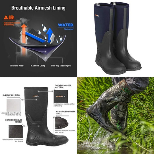 Men's Waterproof Insulated Rubber Rain Boots for Outdoor Activities