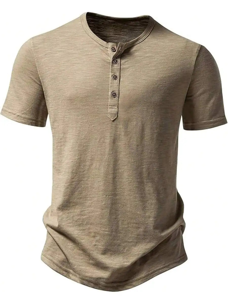 Mens Stretchy Short Sleeve Henley Tee Cotton Polyester Blend