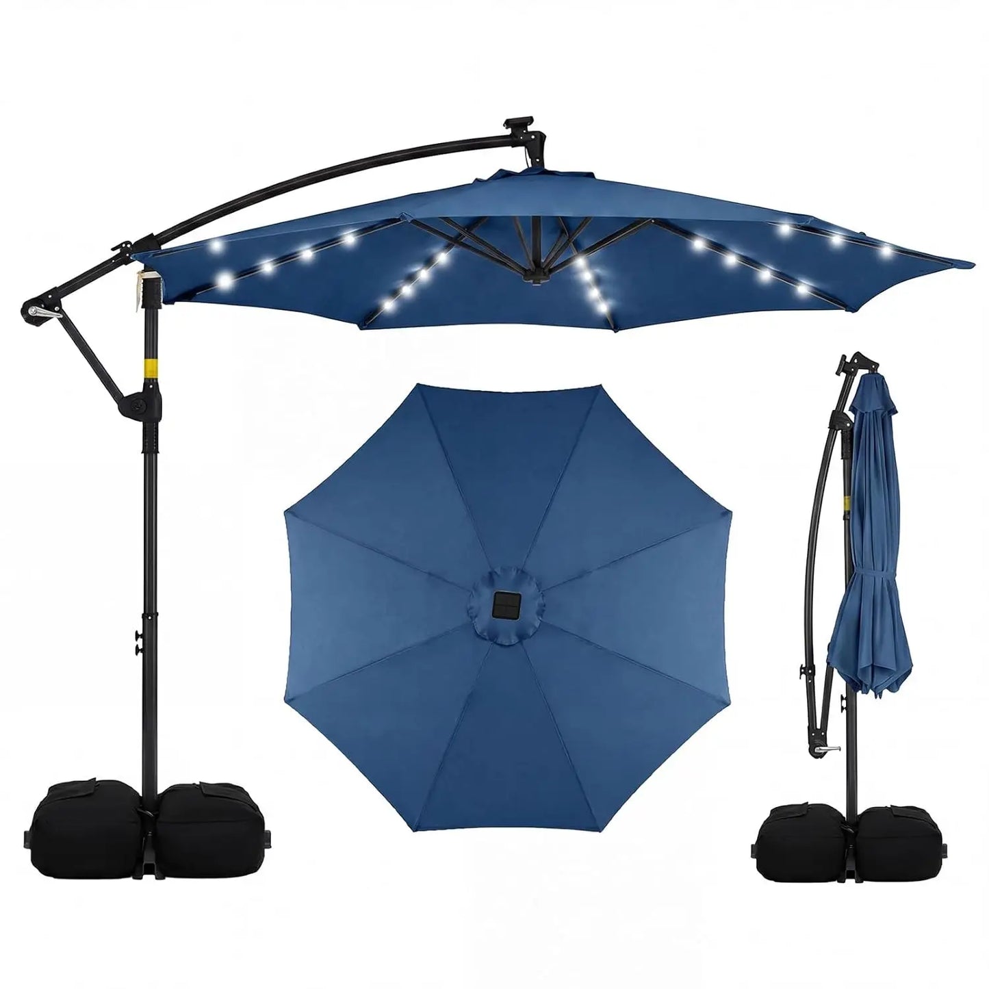 Solar Patio Offset Cantilever Umbrella With Base And LED Lights