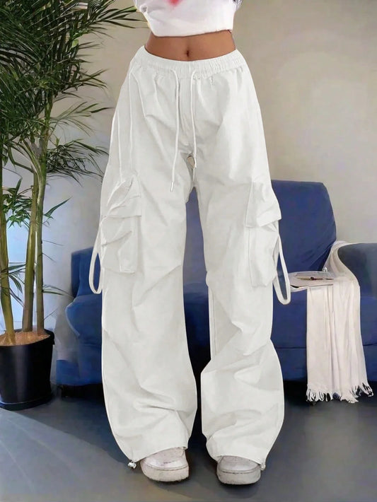 Loose Fit Cargo Pants With Drawstring Pockets For Casual Streetwear