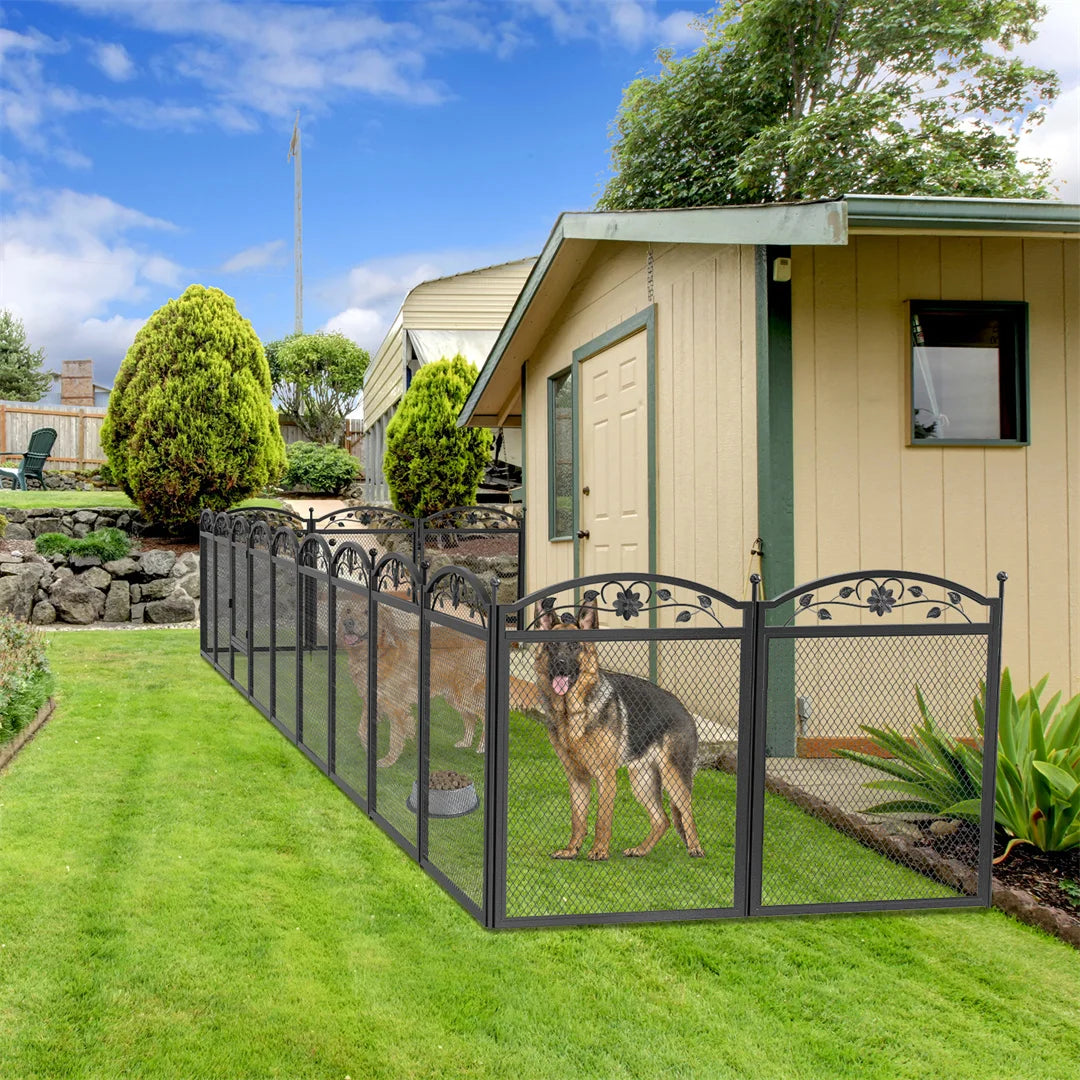 BINGOPAW 8 Panel Heavy Duty Iron Dog Playpen For Indoor Outdoor Use