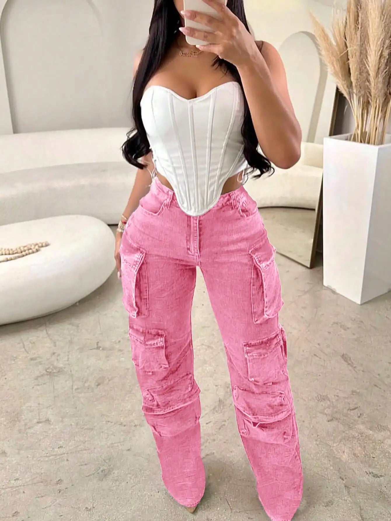 Women's Cargo Jeans High Rise Wide Leg With Pockets