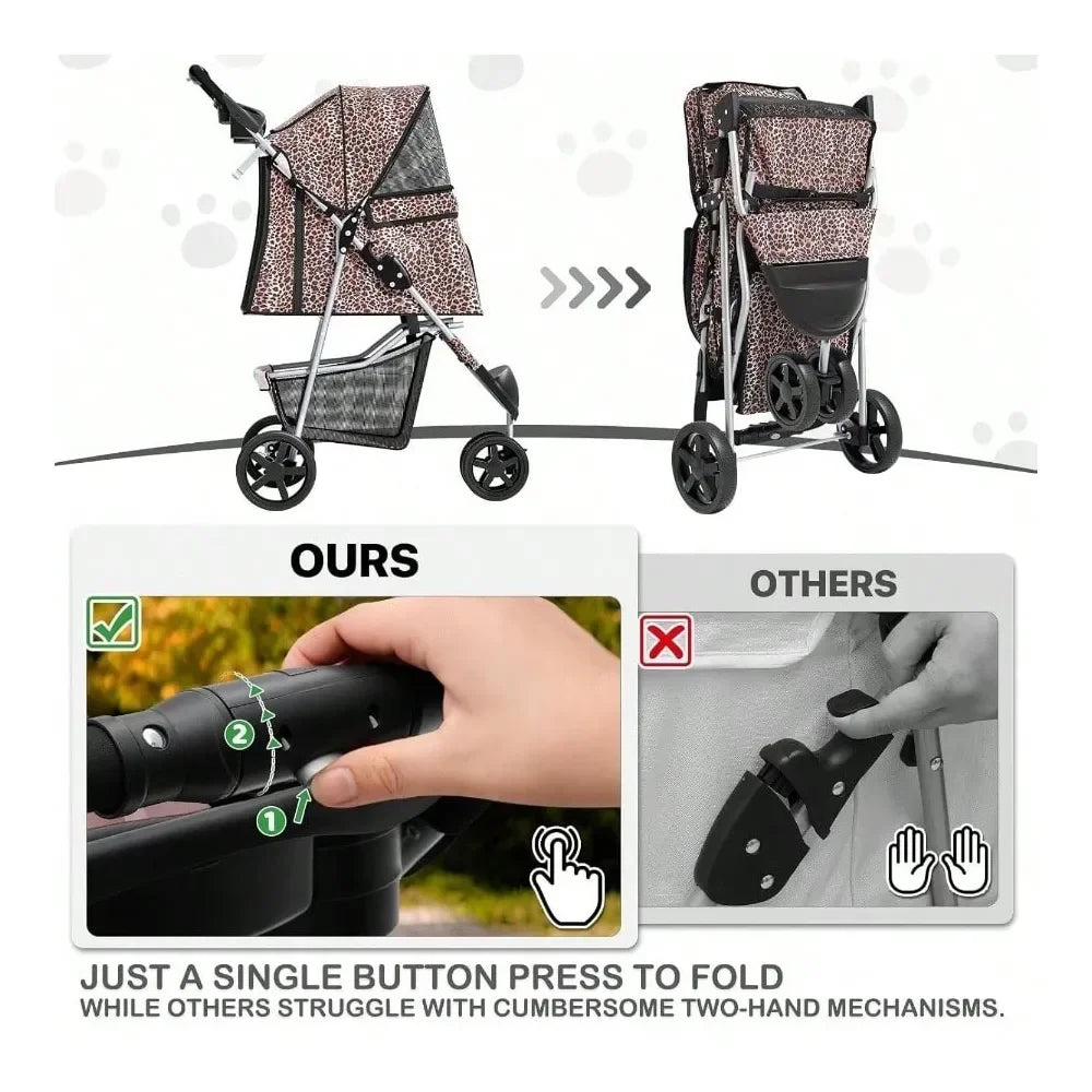Dog Stroller For Pets With Weather Cover And Cup Holder