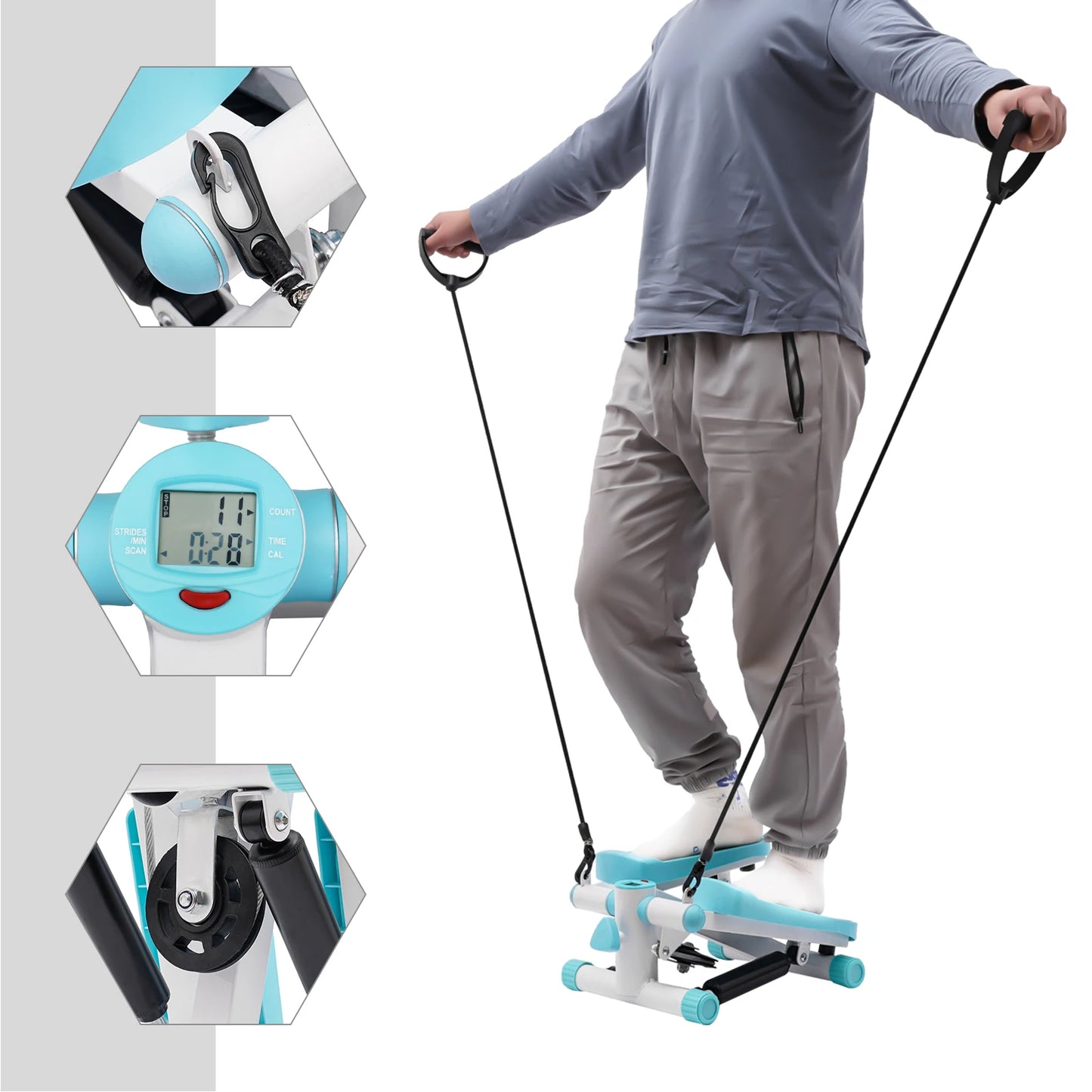 Twist Stepper Mini Exercise Machine With Resistance Bands And LED Screen
