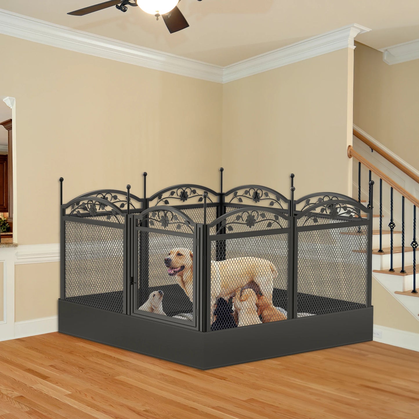 BINGOPAW 8 Panel Heavy Duty Iron Dog Playpen For Indoor Outdoor Use